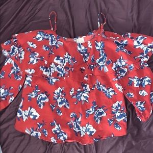 Flounce Cold Shoulder Top | Red White Blue Floral